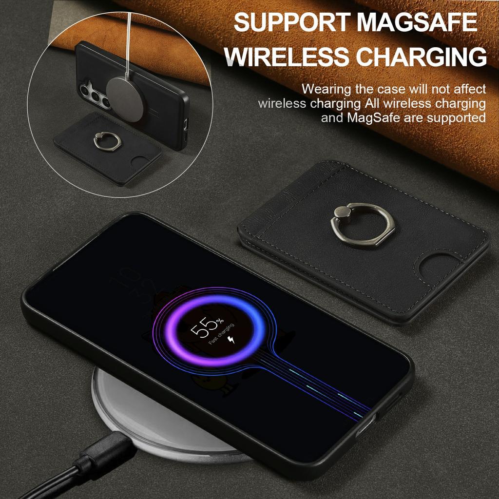 For Samsung Galaxy S24 Magnetic Case PC+PU Phone Back Cover with Detachable Card Holder