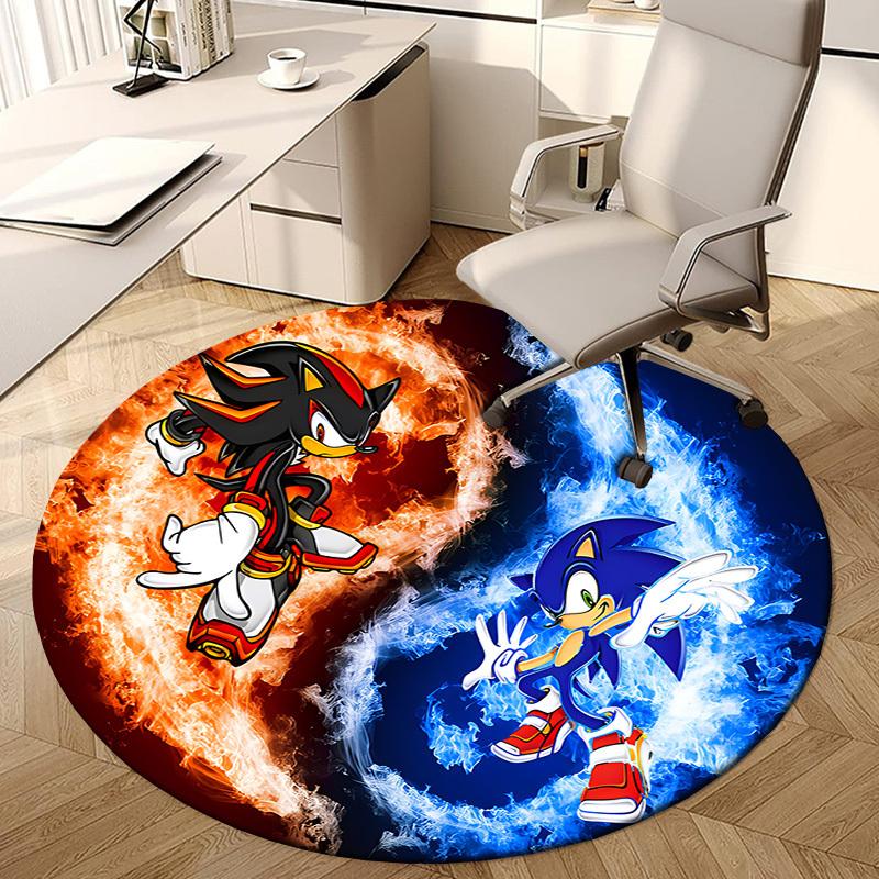 1pc Sonic and Shadow in Flames Round carpet, Made of Polyester,Perfect for Decorating Office Chairs, Living Rooms,fplt240