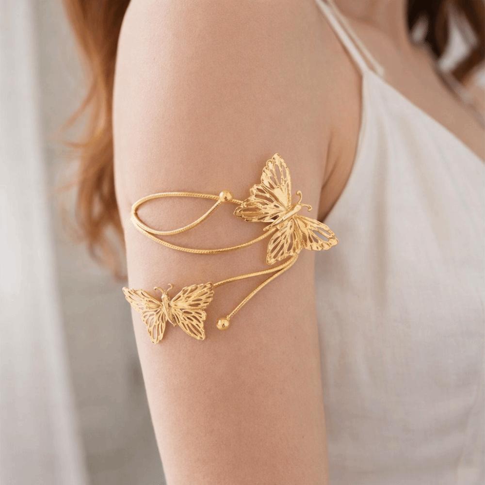 Elegant Metal Open Cuff Bangle Adjustable Armlet Jewelry Fashion Butterfly Arm Chain Banquet