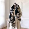 Autumn And Winter Trend Black And White Imitation Cashmere Flower Print Outer Shawl Women'S Personality Niche Shawl Scarf