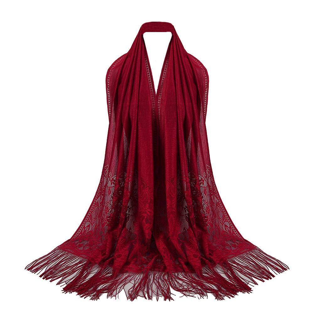Женский мусульманский исламский кружевной шарф с кисточками и полым длинным хиджабом, шаль, палантин