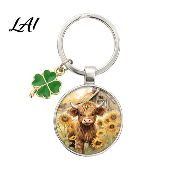 Backpack Decorative Accessory Highland Cow Keychain with Blessing Card Bird Stainless Steel Key Ring Ring Animal Theme Backpacks Handbags