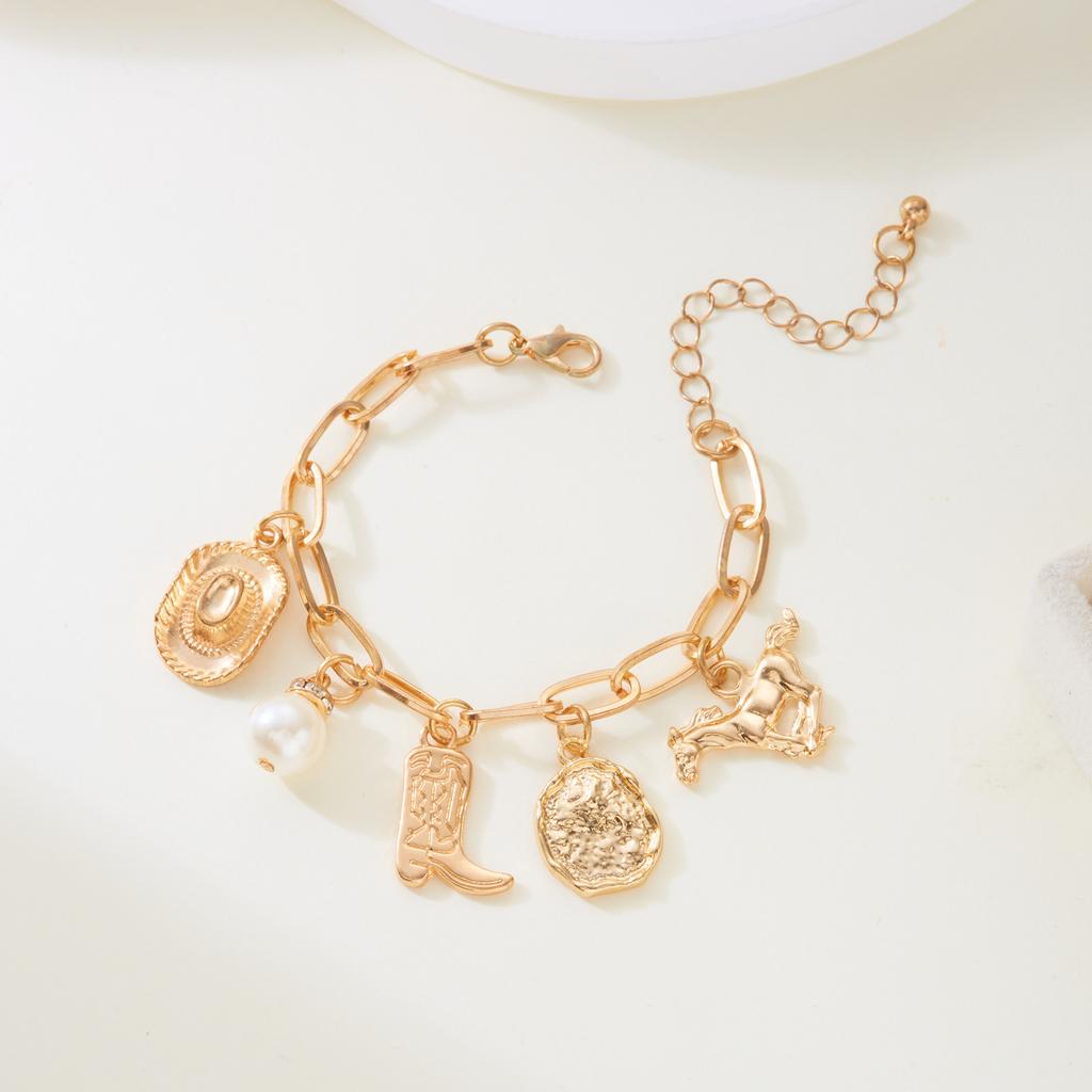 Золотой Винтажный Богемный Западный Ковбойская Шляпа Сапоги Подвеска Ожерелье Браслет