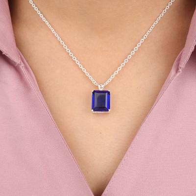 Драгоценный камень Синий Сапфир Ювелирное изделие из стерлингового серебра 925 пробы Цепочка Подвеска 0,69" Для девочек PP-58-3