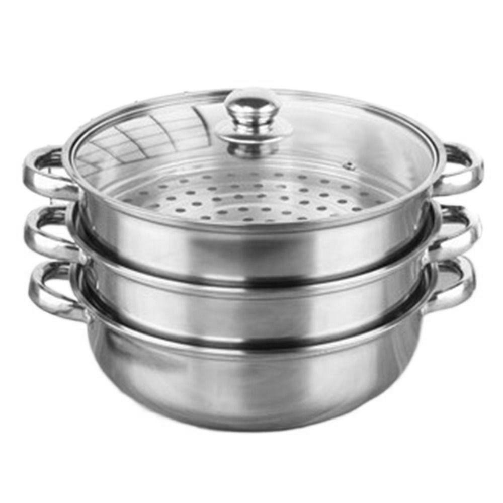 Stainless Steel Vegetable Steamer Pan Set Transparent Double Boilers Steaming Cookware Dumpling