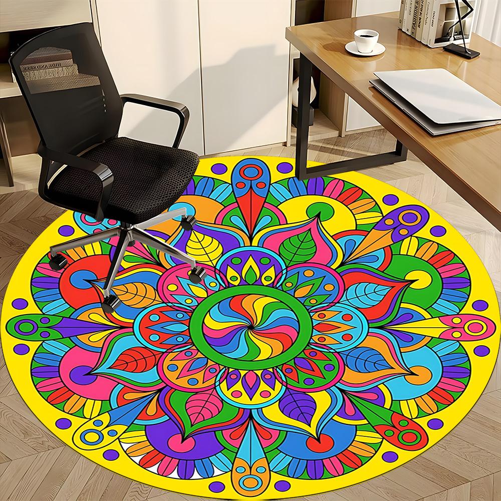 1pc Mandala Psychedelic Office Round Rug, Non-slip, Soft and Durable Office Rug for Interior Decoration, Perfect for Office, Beautiful Decoration yy26