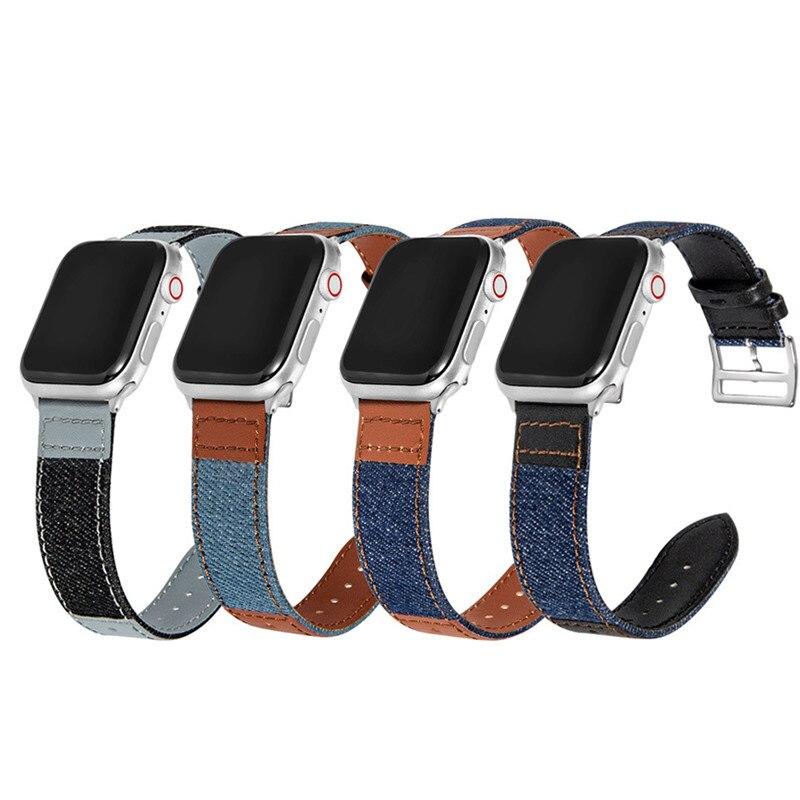 Ремешок для Apple Watch Band 49 мм, 45 мм, 44 мм, 40 мм, 41 мм, 42 мм, 38 мм, джинсовый кожаный браслет, браслет для IWatch Ultra Series 8, 7, 6, 5, 4, 3 SE