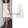 Summer New Product Women's Clothes Minimalist Round Neck Sleeveless with Belt Twill Patchwork Short Dress 0264452