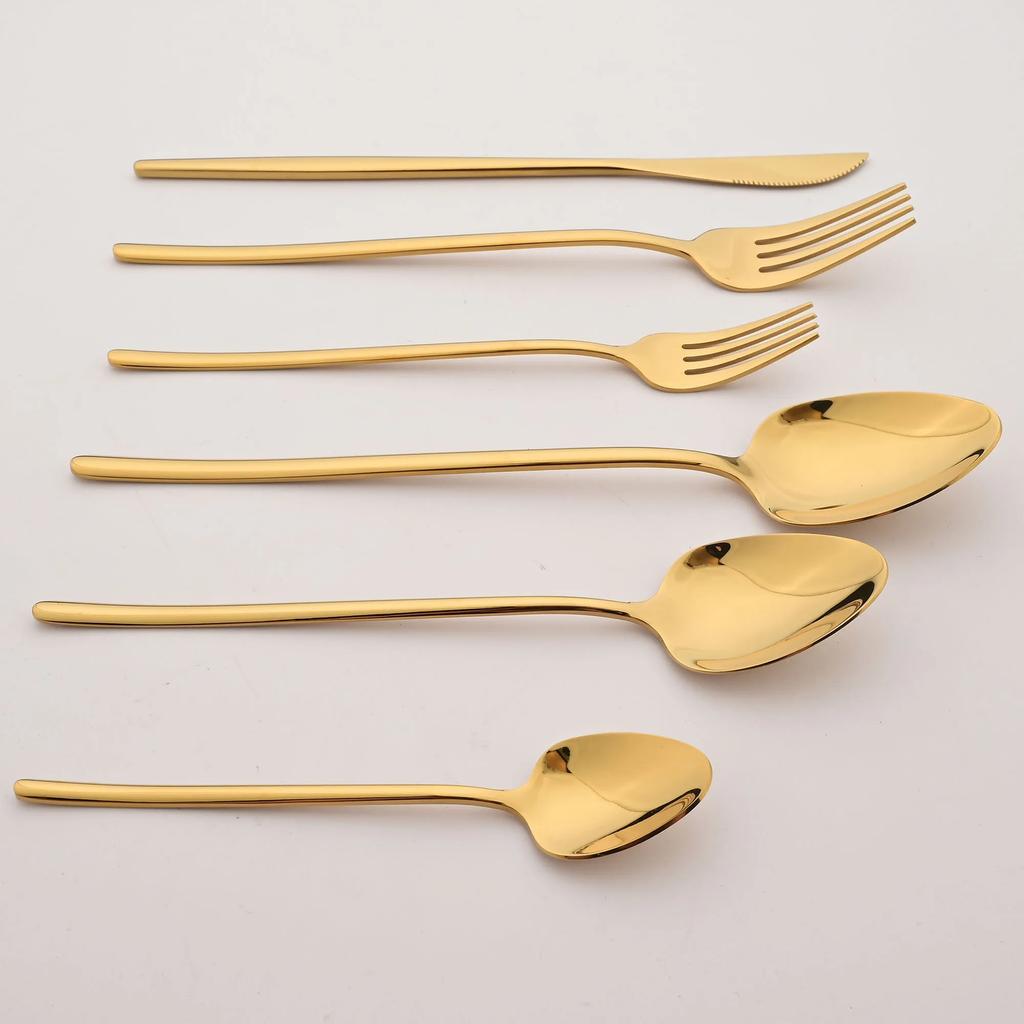 6pcs Tableware Set Gold Cutlery Stainless Steel Flatware Mirror Knife Fork Dessert Spoon Korean Dinnerware Set Luxury