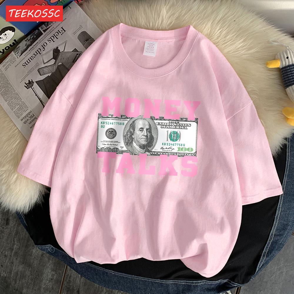 Деньги Говорят Сила Доллара США Женские Шикарные Футболки S-Xxxl Дизайн Футболок Повседневная Футболка Старшая Улица Короткий Рукав