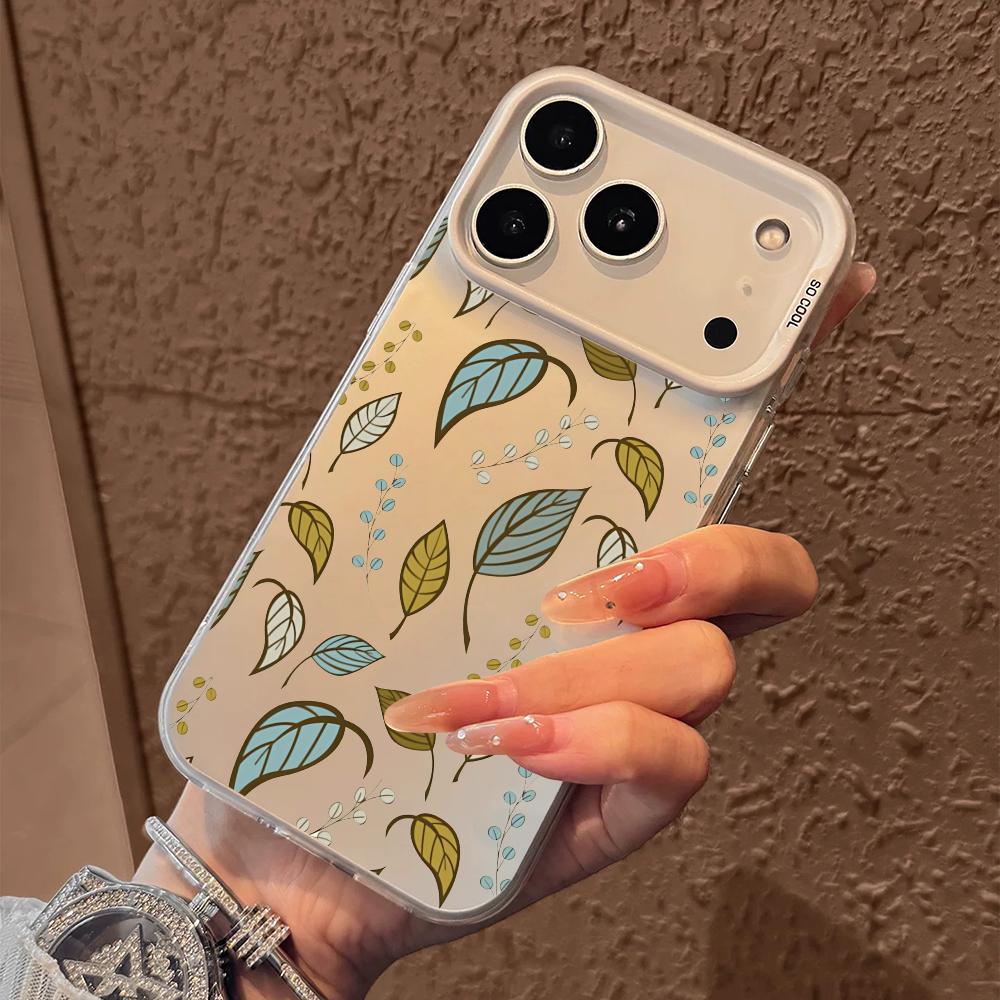 Роскошный чехол для телефона с листьями для iPhone 17 16 15 14 13 12 11 Pro Max Air Матовый Лазерный Аврора Ударопрочный Funda