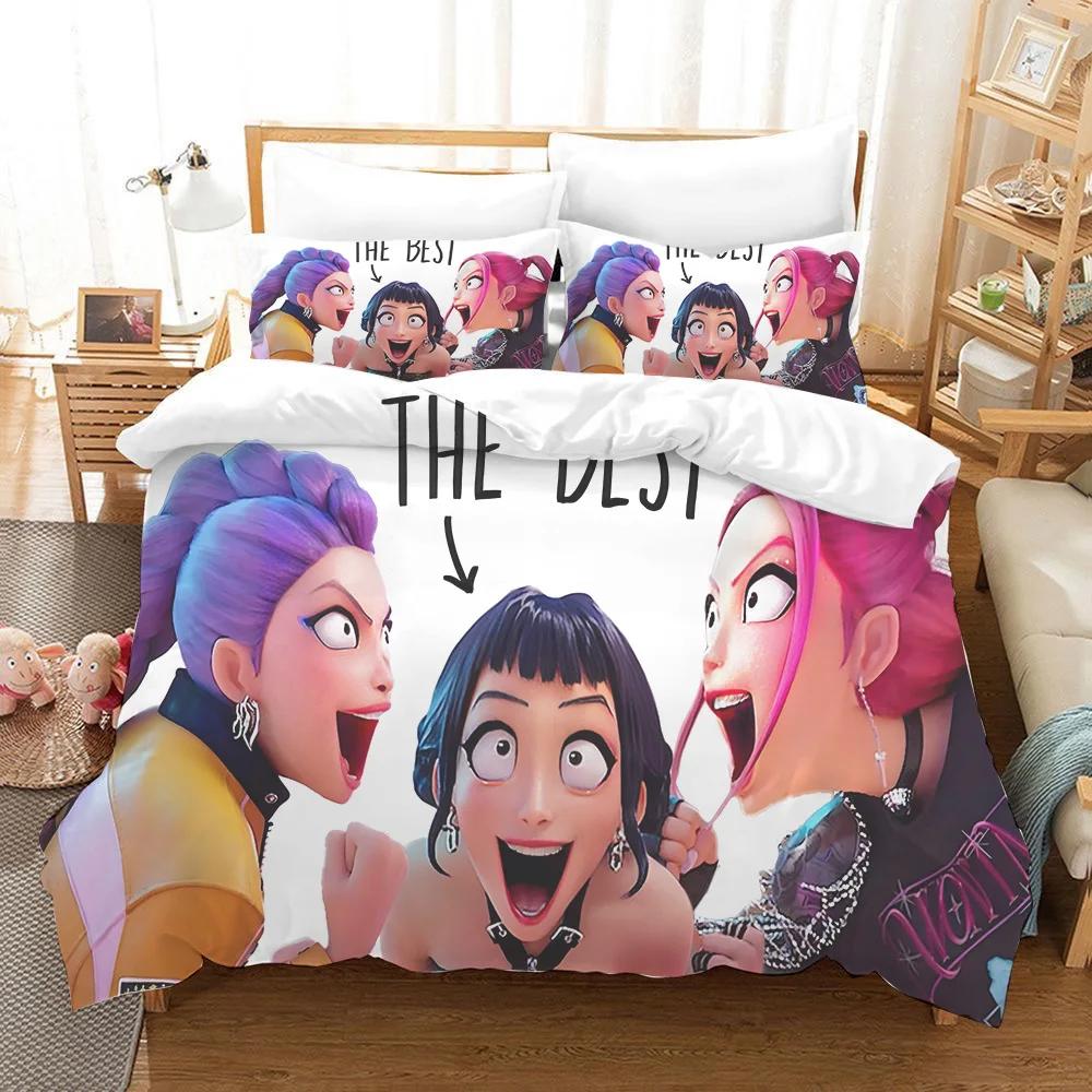 KPop Demon Hunters Duvet Cover Set Cartoon Rumi Mira Zoey Bedding Set Pillowcase Twin Full Queen King Size