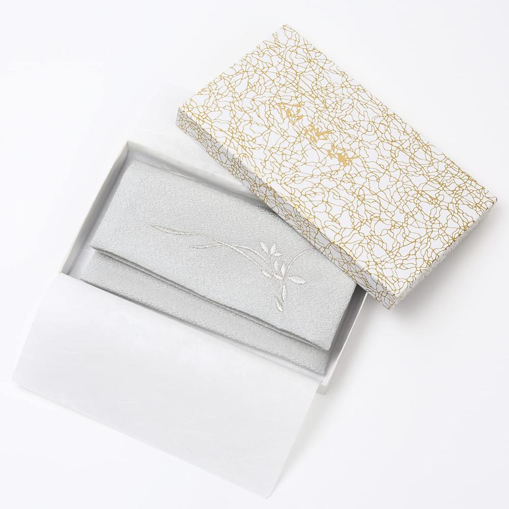 Женский двойной мешочек для молитвенных бусин, вышитый шелк чиримен, для киотских буддийских молитвенных бусин, с внешней коробкой, сделано в ЯпонииСеребристый (Тсуюкуса)