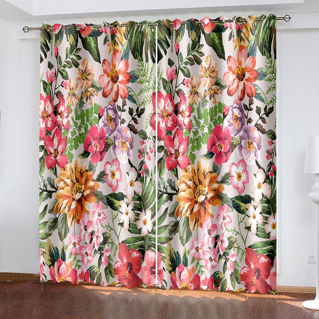 Цветочный растительный принт Тканые шторы для спальни Затемняющие шторы Две отдельные шторы слева и справа