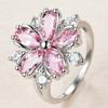 Женское кольцо с розовым цирконием и цветком вишни, серебряное кольцо