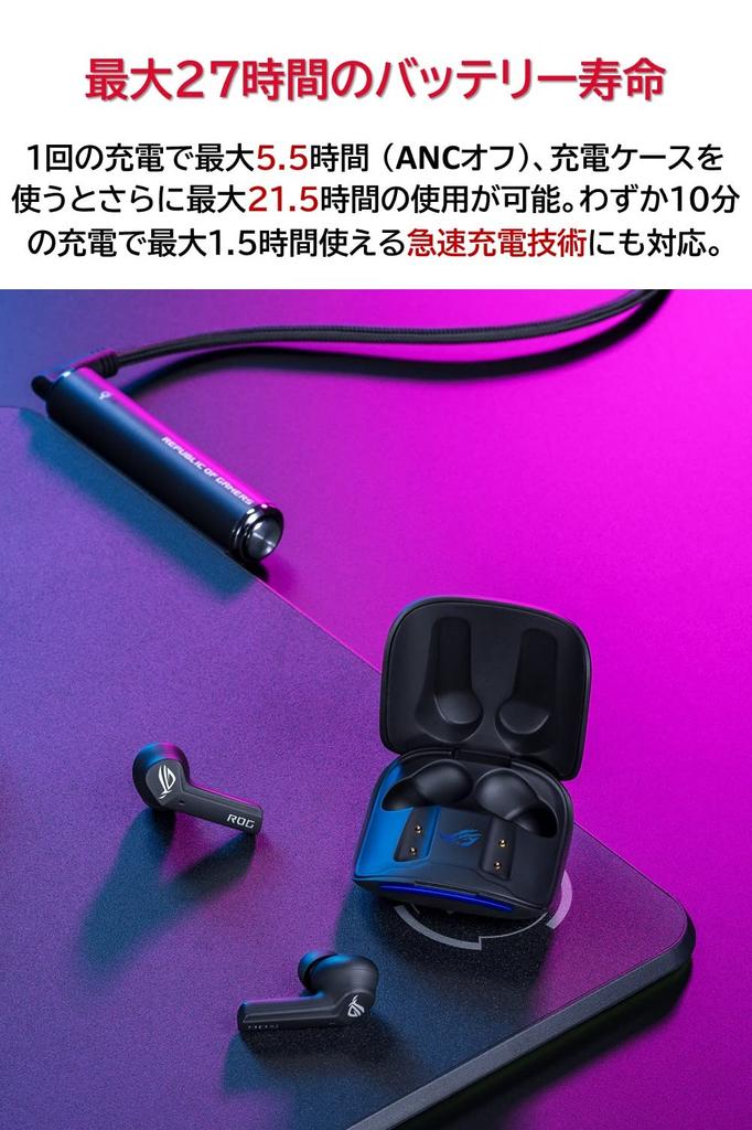 Asus ROG Cetra True Wireless Gaming Earphones Latency Noise Wireless Charging Case Up To 27 Hours of Battery IPX4 Black (Low Bluetooth, Cancelling,