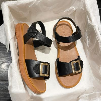 Римские сандалии на плоской подошве, повседневная обувь, женские летние новые трендовые модные пляжные тапочки с открытой пяткой, женские удобные шлепанцы, женские шлепанцы