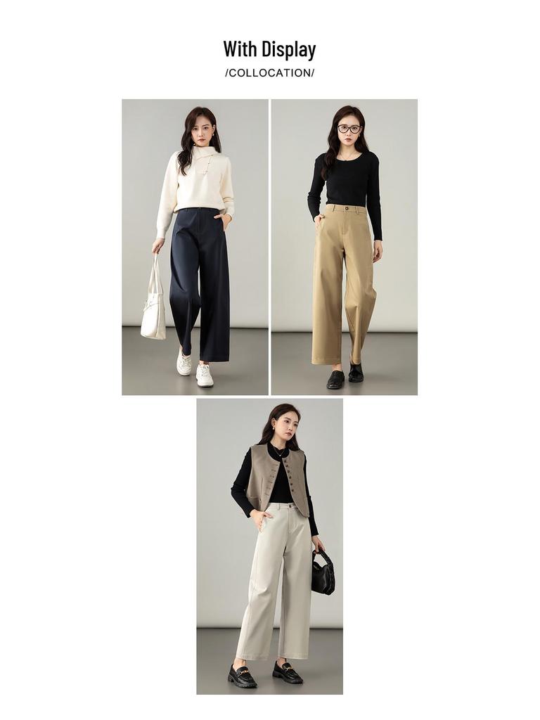 Женские брюки из лиоцелла и хлопка темно-синего цвета на осень 2025 года - с высокой посадкой, облегающие, повседневного прямого кроя