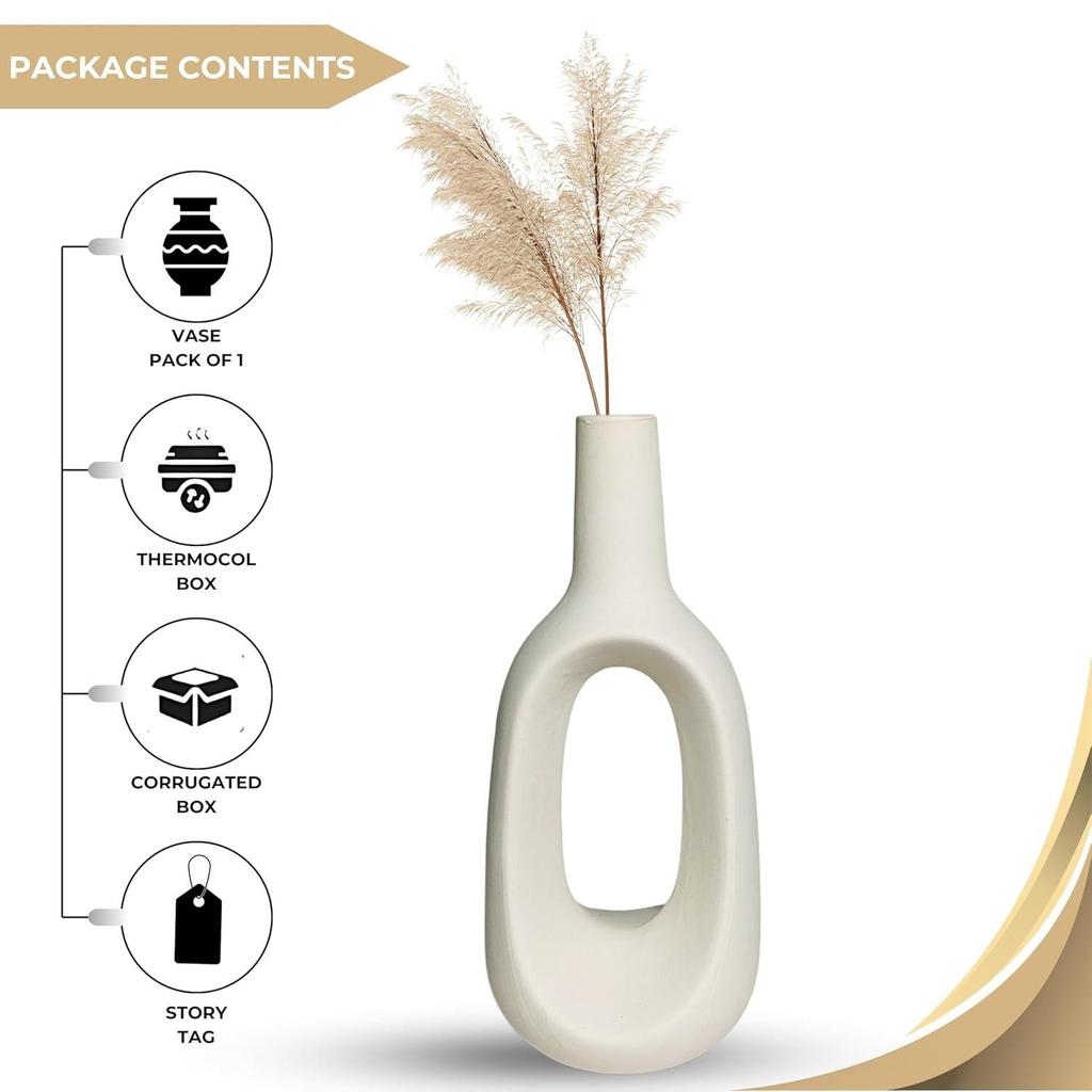 Керамическая «Белая полая ваза» 6 дюймов — набор из 1 шт. | Декоративная круглая ваза для сухоцветов и пампасной травы | Вазы для домашнего декора Последние
