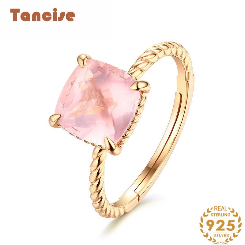 Tancise Classic 925 Sterling Silver 88*8 Pink Quartz Ring Ladies Jewelry Wedding Promise Party Gift