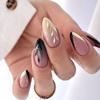 24Pcs Simple Pink Press on Nails Shiny Glitter False Nail Long Almond Fake Nails with Glue Wearable Acrylic Full Cover Nail Tips