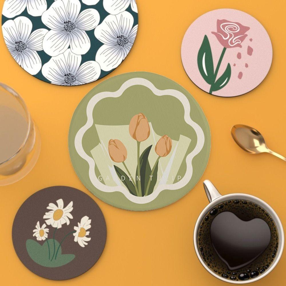 3PCS Anti-oil Heat Insulation Pad Non-slip Coffee Cup Pads Household Table Mat Tulip Coaster Office