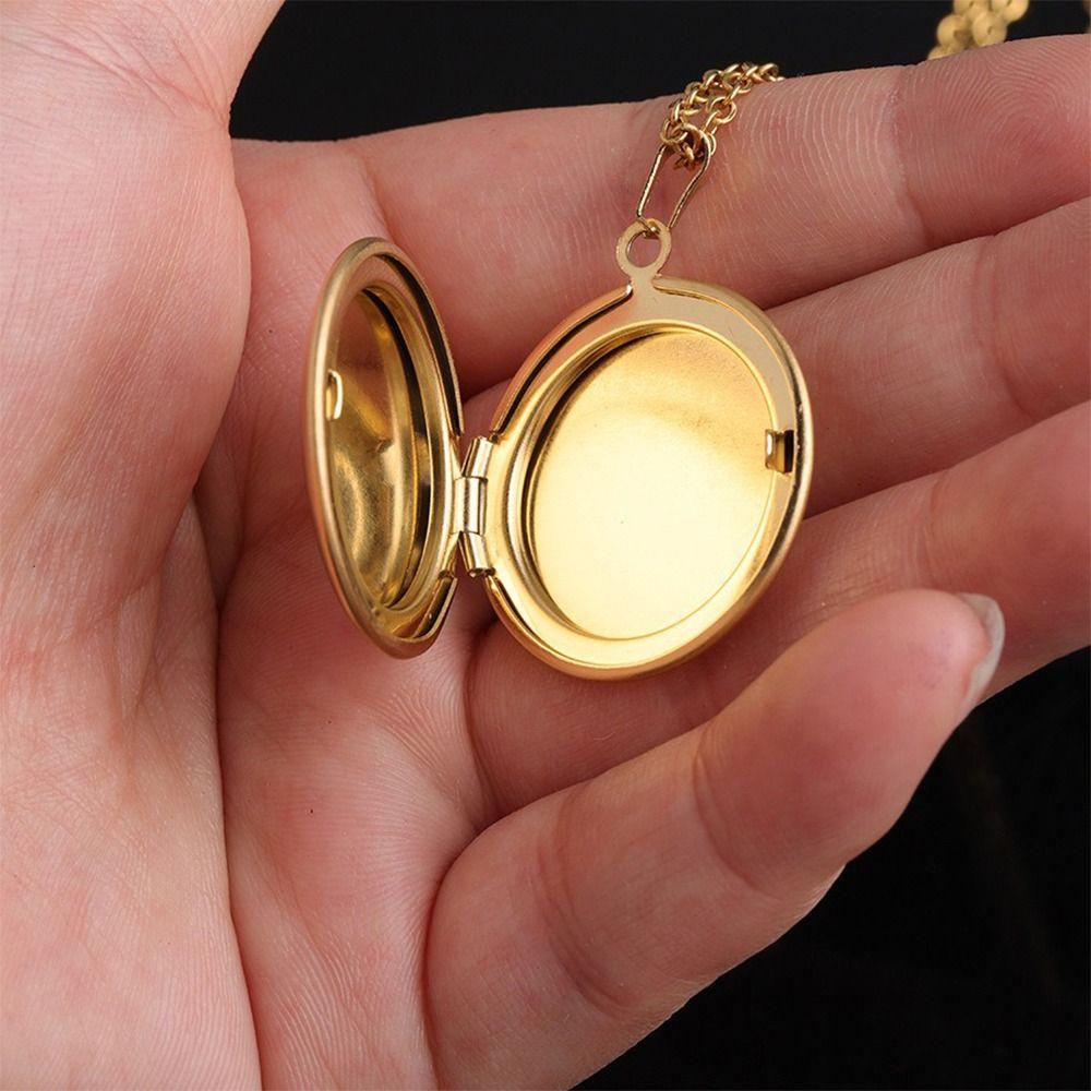 Round Necklaces Mirror Polish Photo Frames Pendant Creative Photo Picture Locket Family&Lovers