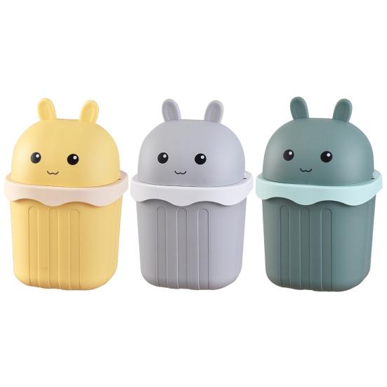 Desktop Trash Can with Lid Large Capacity Cartoon Shape Rectangle Creative Mini Garbage Can Waste Basket