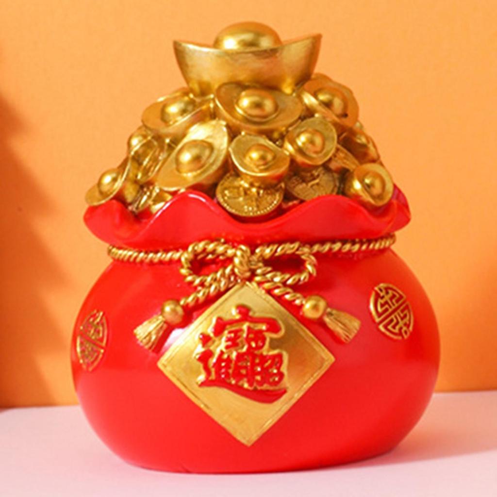 Resin Piggy Bank Money Bag Shape Figurine for Home Decorations 11x13cm