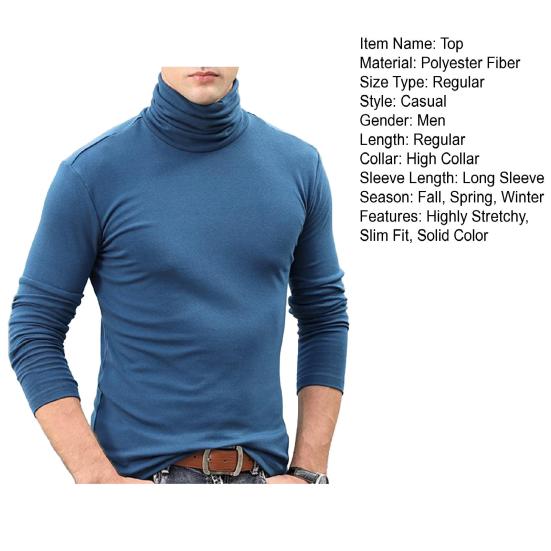 Men Layering Top High Collar Prevent Neck from Wind Highly Stretchy Slim Fit Solid Color