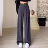 Women Long Pants Button Zipper Fly High Waist Office Lady Trousers with Pockets Solid Color Straight