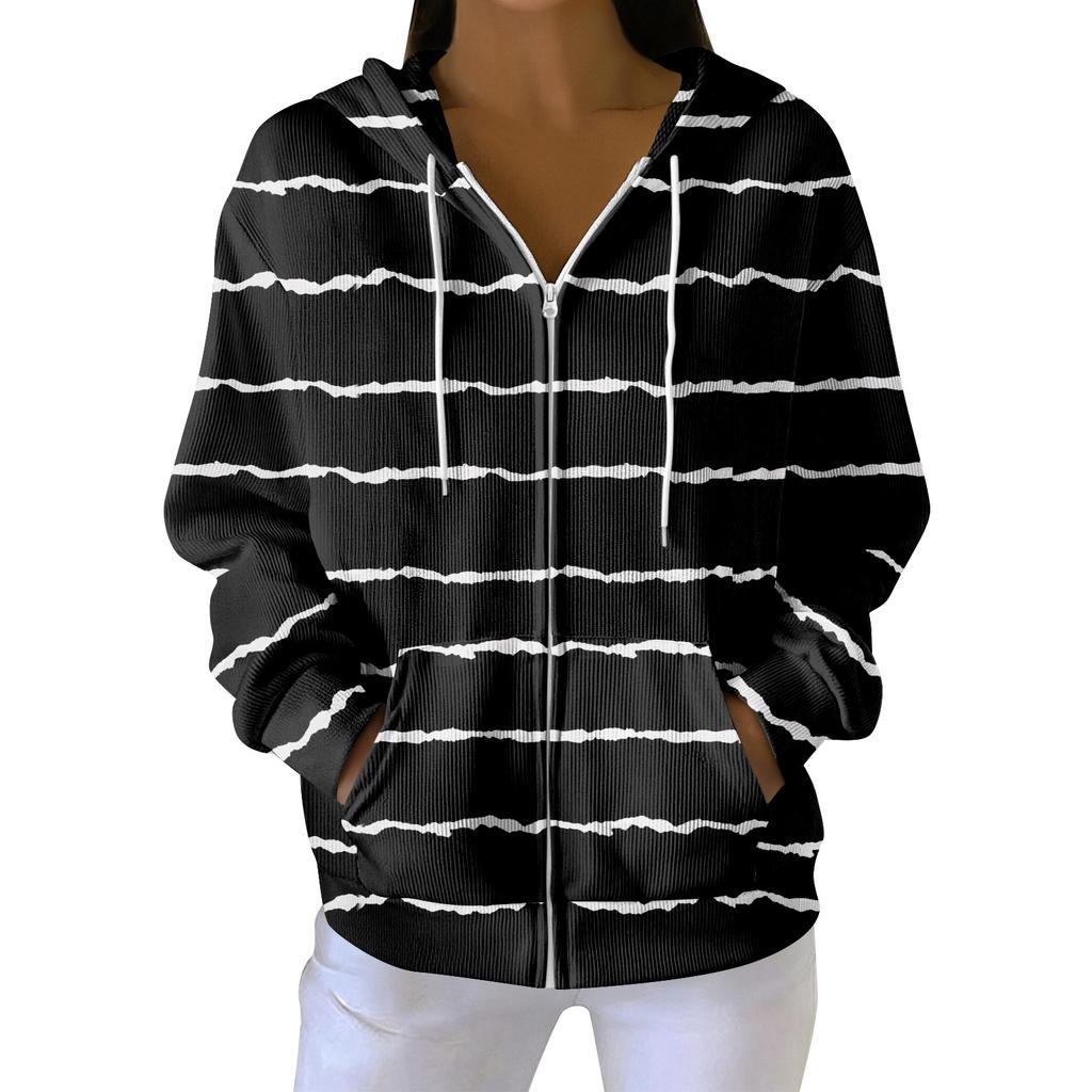 Women's Casual Fashion Long-Sleeved Zip-Up Christmas Print Knitted Hoodie