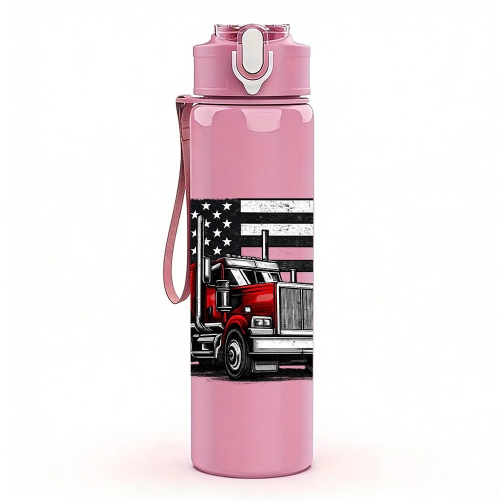 1PC USA Flag American Eagle Badge Print 750ml Color Plastic Sports Water Bottle Leakproof Flip Straw Lid Suitable for Sports Office Home Use