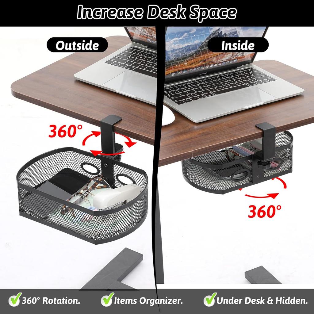 Under Desk Storage Drawer Organizer, Clamp on Under Table Shelf Hanging Desk Mount Tray Attachable Drawer Basket for Home Office Desktop Clutter