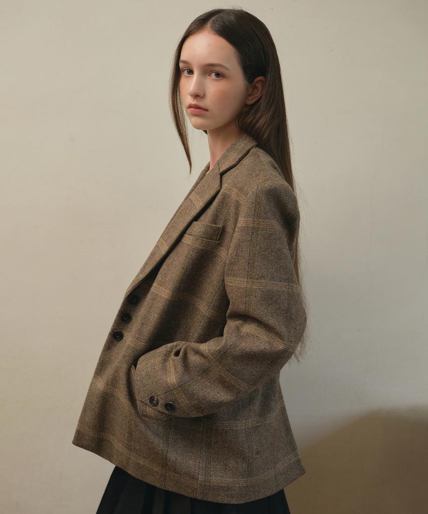 Ournostalgia Vintage Wool Check Tailored Half Jacket_Brown(O25-Ot03)