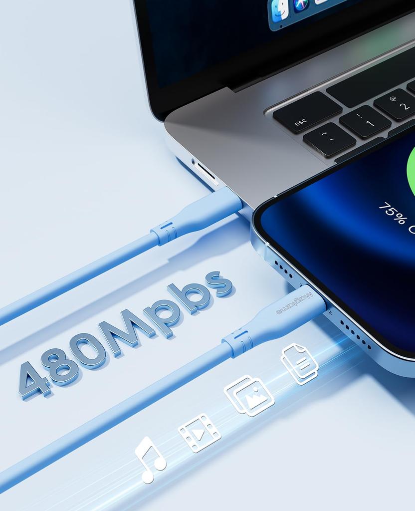 Magtame Silicone Magnetic PD60W Fast CTOC 480Mbps Data Compatible with iPhone MacBook Type-C Cable, Material, Adsorption, Tangle-Resistant, Type-C