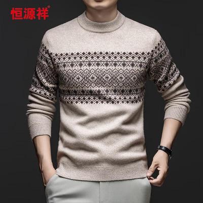 Мужской свитер Hengyuanxiang из 100% шерсти, утолщенный, с круглым вырезом