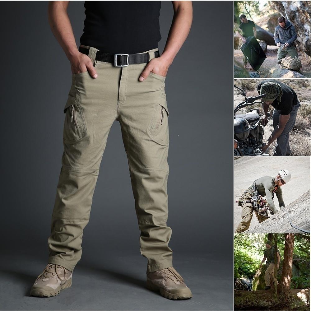Men's Spring Summer Autumn Plus Size Tactical Pants Outdoor Multi-Pocket Wear Resistant Casual Training Pants