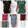 Summer Women's V-neck Button Short Sleeved Loose Monochrome Pullover Casual Mini Dress