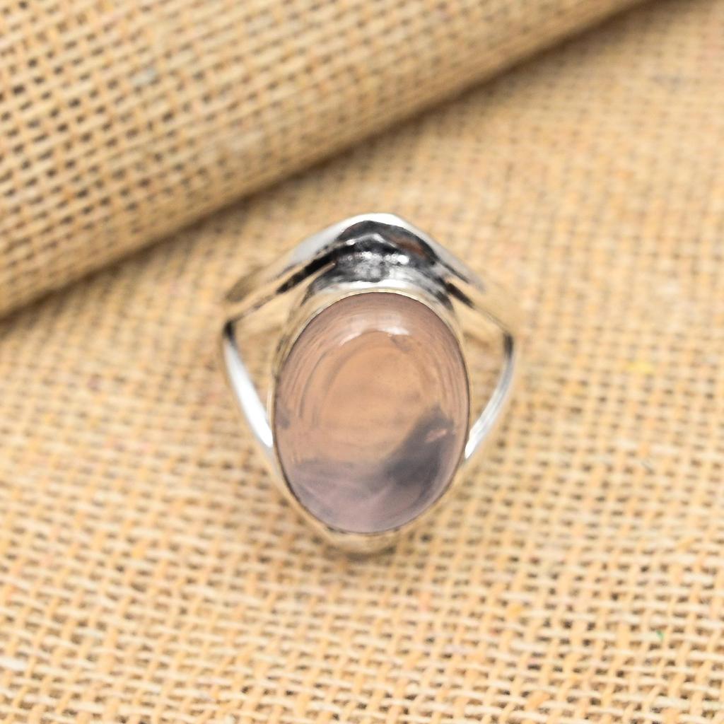 Rose Quartz Gemstone Handmade 925 Sterling Silver Jewelry Ring For Women