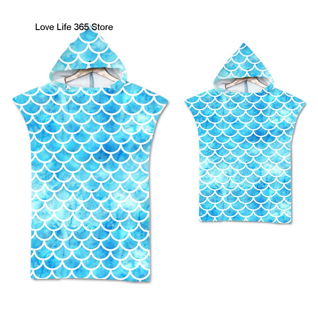 Радужная чешуя Микрофибра Пляжное полотенце Быстросохнущий Плащ с капюшоном Полотенца для гидрокостюма Взрослые Дети Родитель-ребенок Пончо Халат для плавания серфинга