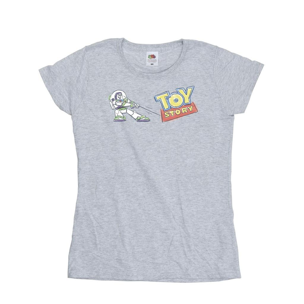 Disney Womens/Ladies Toy Story Buzz Pulling Logo Cotton T-Shirt