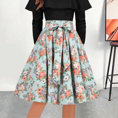 Женская юбка миди А-силуэта с высокой талией, с цветочным принтом, приталенного кроя, длиной до середины икры, для работы, отдыха и повседневной носки