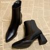 Женские зимние ботильоны с острым носком на высоком каблуке, обувь в стиле ретро, массивные кожаные ботинки челси, тренд 2024 года, зимние туфли-лодочки Botas De Mujer