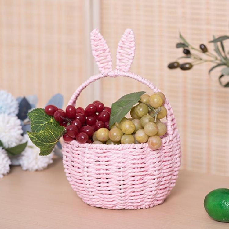 Плетеная корзина из бумажной веревки с ушками кролика для хранения игрушек Стильная ручная корзина для цветов Держатель для фруктов для пикников