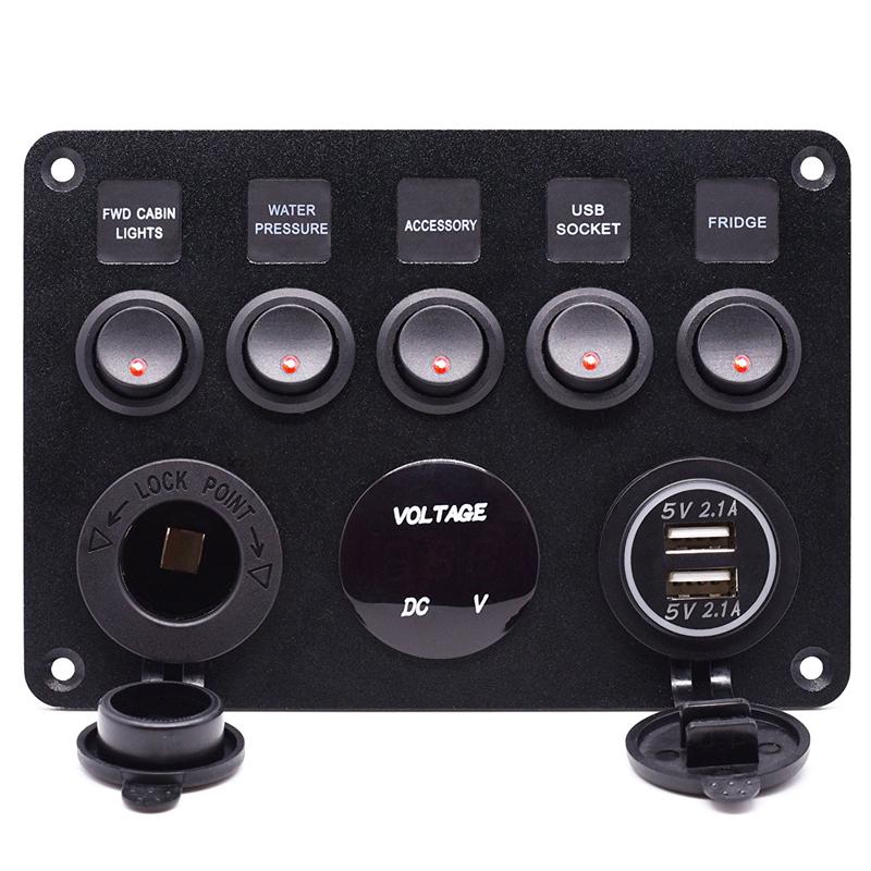 Грузовик двойной USB 5 Gang тумблер управления панели красный светодиодный вольтметр 12 В 24 В автомобиль лодка морской пехотинец