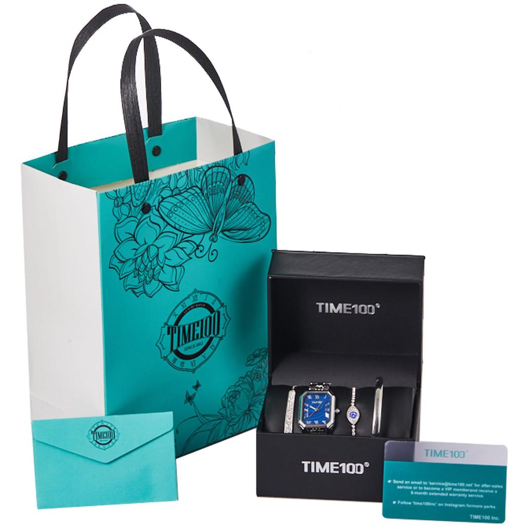 Серебряные часы японский кварц подарочный набор элегантные часы из нержавеющей стали 3 браслета подарочная упаковка [TIME100] женские (Серебряный цвет)