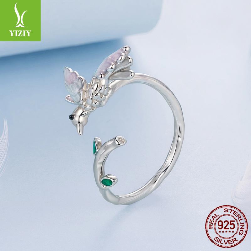 Smart Kingfisher Open Ring Exquisite Cute Pink S925 Sterling Silver Bird Ring Jewelry