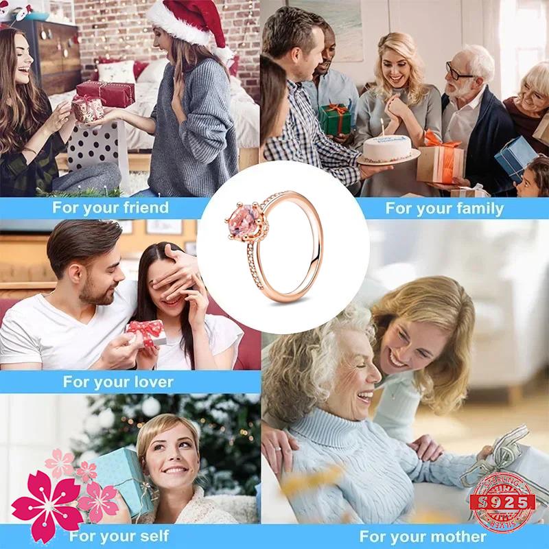 925 Sterling Silver Rose Gold Ring Hot Selling, Sparkling, Fashionable and Charming Crystal Ring, Women's Birthday Jewelry