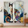 2pcs Artistic Cat Printed Curtain For Home Decor, Rod PocketWindow Treatment, For Bedroom, Office, Kitchen, Living Room,AndStudy